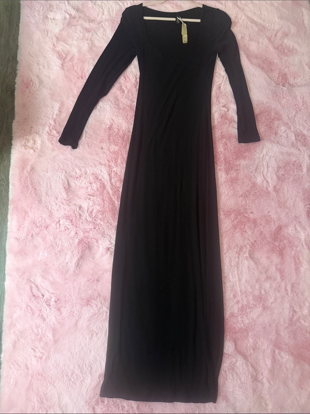 SKIMS Black Long Sleeve Scoop Neck Maxi Dress sold out on skims site